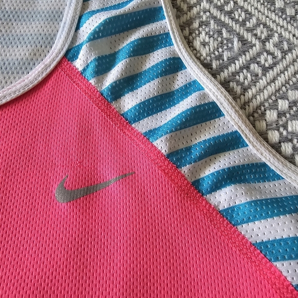 NIKE Vintage Hot Pink Blue Striped Dri-Fit Training Active Tank Top - Small - Picture 5 of 16